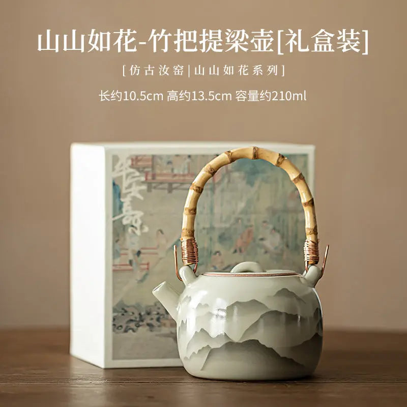 Ru Kiln “Mountains in Bloom” Bamboo-Handle Teapot My Store