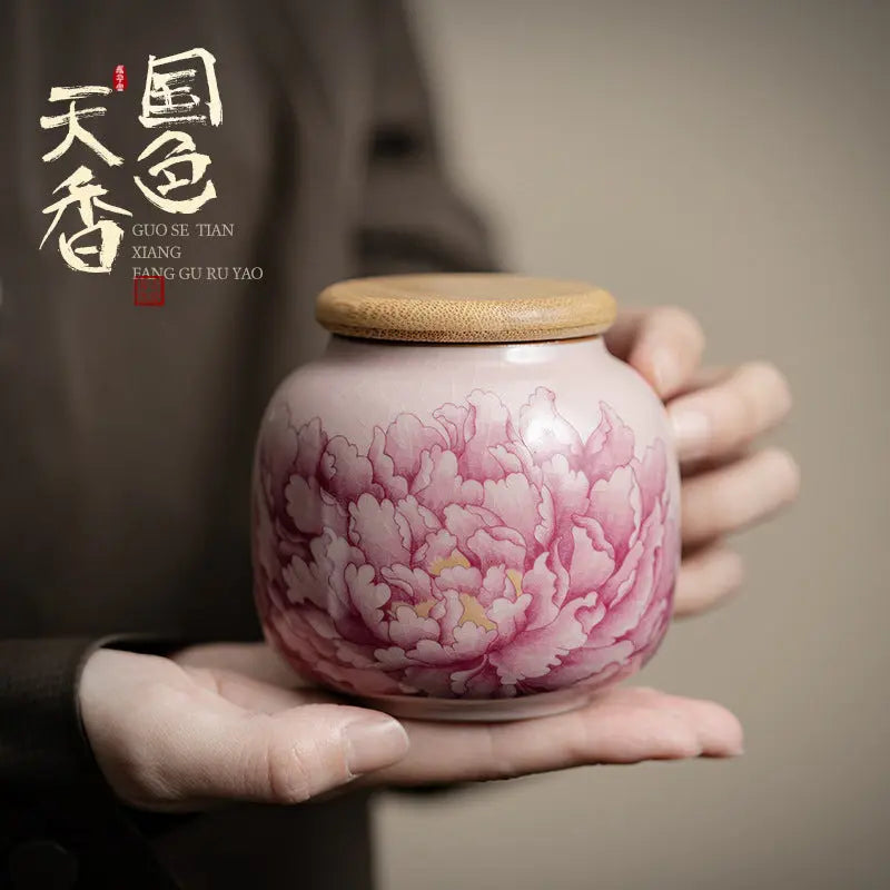 Ru Kiln “Peony” Tea Canister – Handcrafted Porcelain My Store