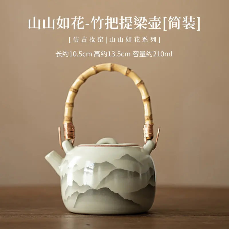 Ru Kiln “Mountains in Bloom” Bamboo-Handle Teapot My Store