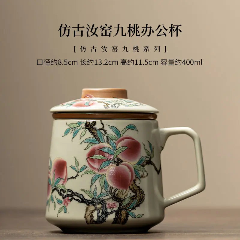 Ru Kiln "Nine Peaches" Office Mug – Chinese Porcelain Elegance My Store
