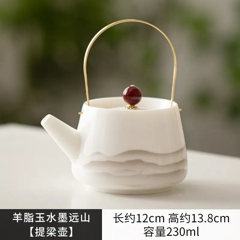 Dehua White Porcelain “Ink Mountains” Yángzhī Jade Tiliang Teapot My Store