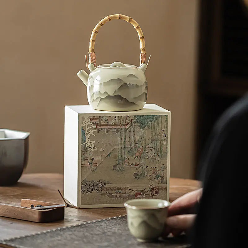 Ru Kiln “Mountains in Bloom” Bamboo-Handle Teapot My Store