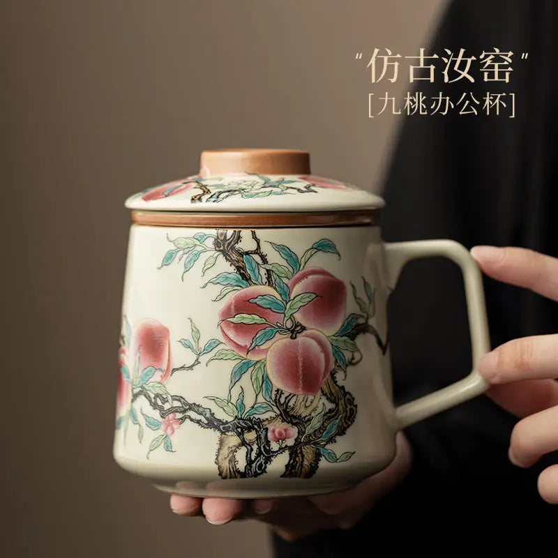 Ru Kiln "Nine Peaches" Office Mug – Chinese Porcelain Elegance My Store