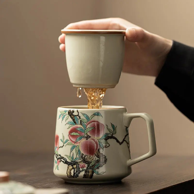 Ru Kiln "Nine Peaches" Office Mug – Chinese Porcelain Elegance My Store