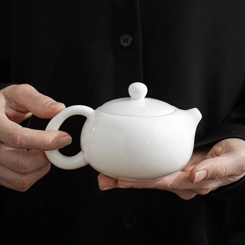 Dehua Jade White Porcelain Teapot – Handmade Elegance in Pure White My Store