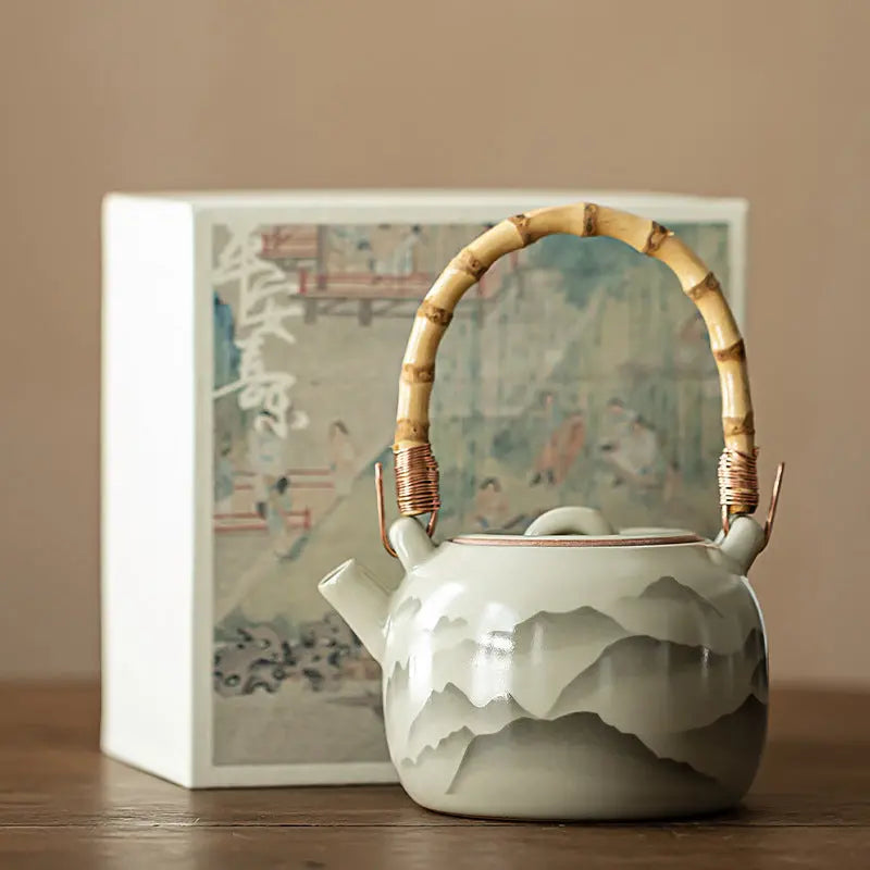 Ru Kiln “Mountains in Bloom” Bamboo-Handle Teapot My Store