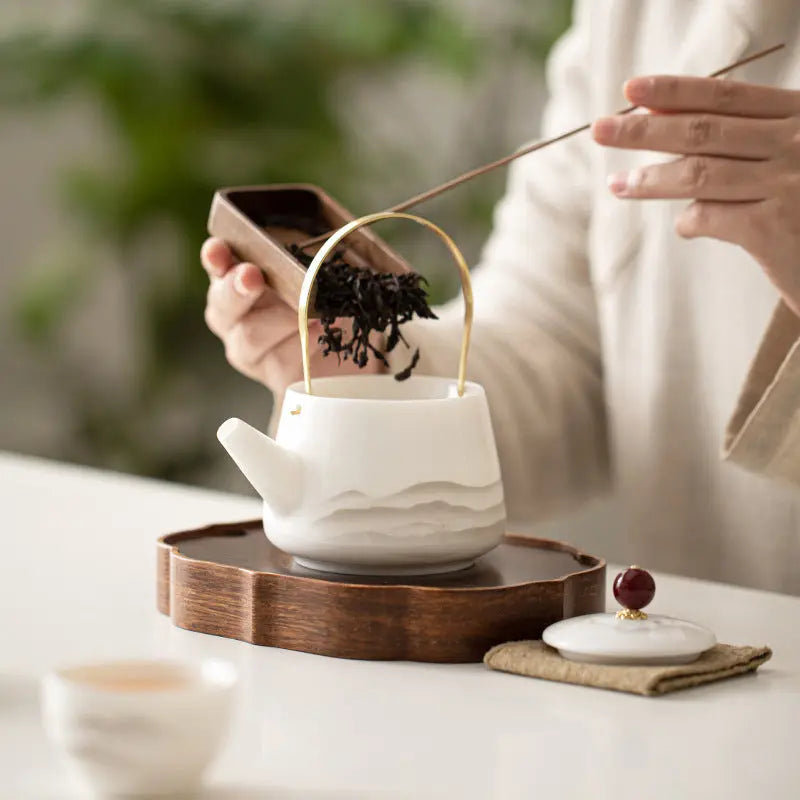 Dehua White Porcelain “Ink Mountains” Yángzhī Jade Tiliang Teapot My Store
