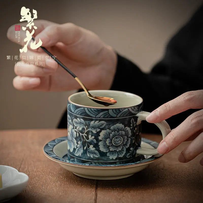 Ru Kiln “Floral Bloom” Coffee & Afternoon Tea Cup with Saucer My Store