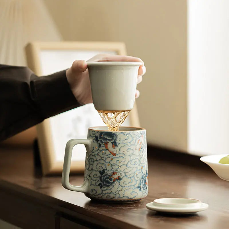 Ru Kiln “Auspicious Rabbit & Cloud” Ceramic Mug – Harmony and Fortune in Every Sip My Store