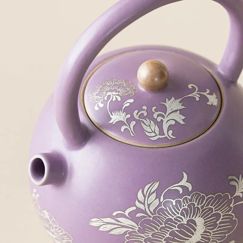 Ru Kiln Silver-Inlaid “Peony & Entwined Lotus” Harmony Teapot My Store