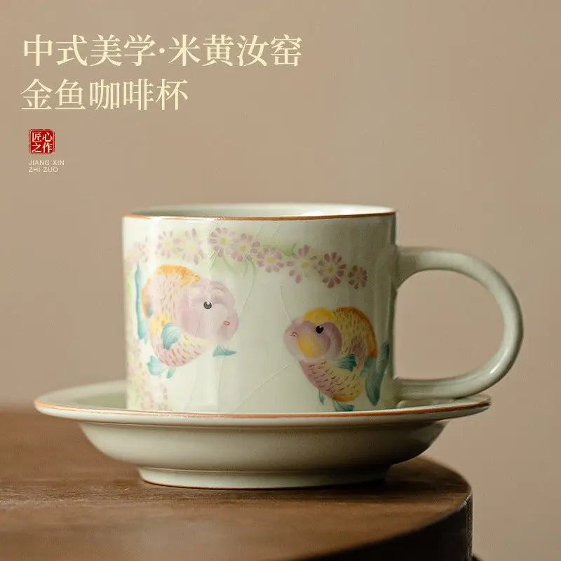 Ru Kiln “Golden Koi” Coffee & Afternoon Tea Cup – Ivory Glaze My Store
