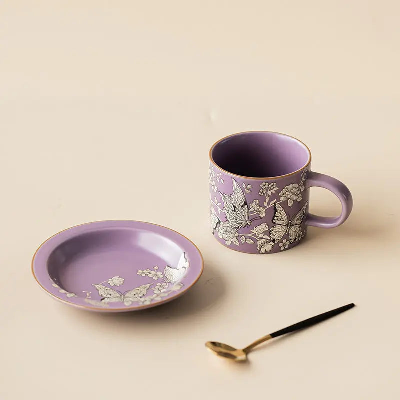 Purple Ru Kiln Silver-Inlaid “Butterfly & Blossom” Afternoon Tea Coffee Cup My Store
