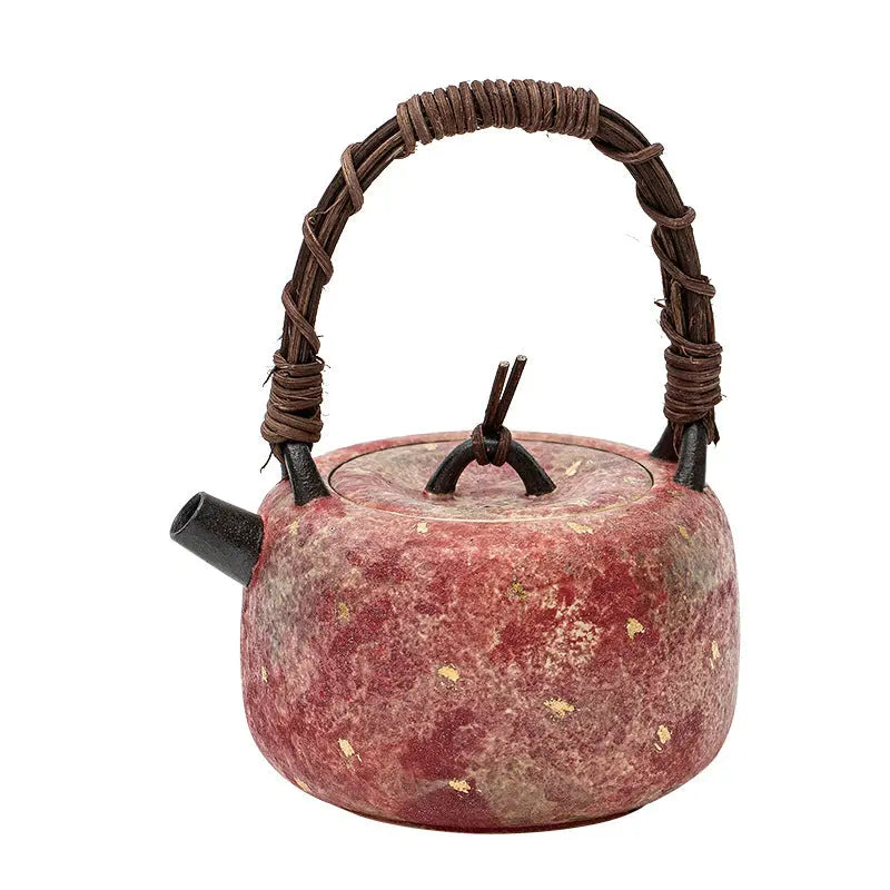 Handcrafted Mineral Clay Teapot with Woven Rattan Handle — Small Wabi-Sabi Pouring Pot My Store