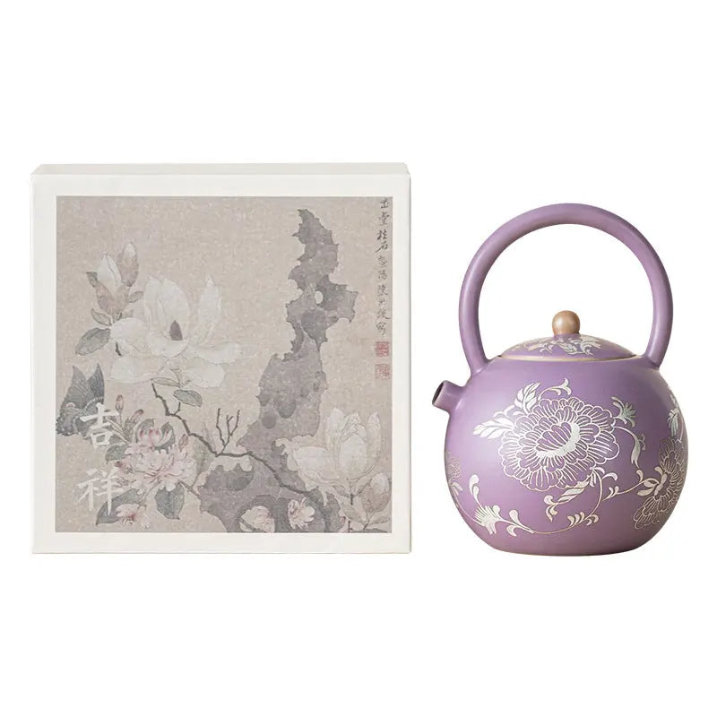 Ru Kiln Silver-Inlaid “Peony & Entwined Lotus” Harmony Teapot My Store