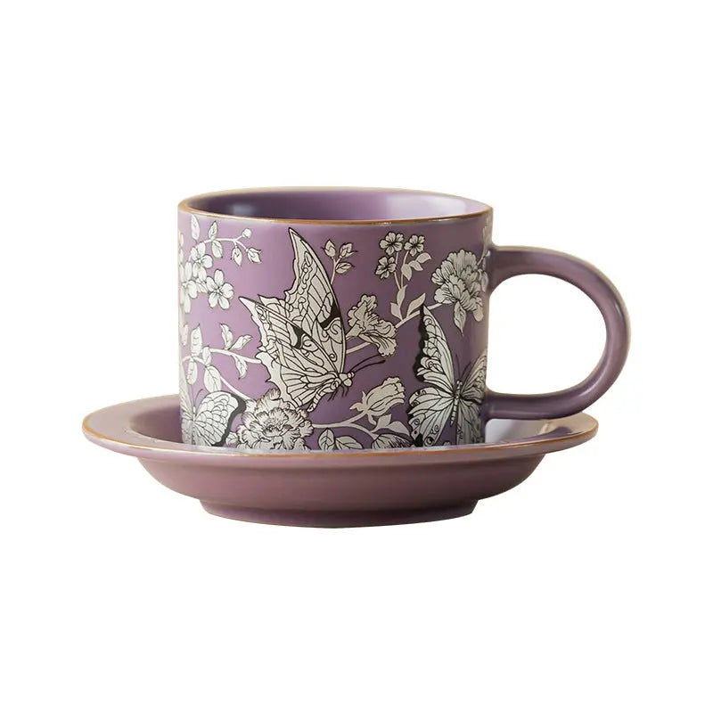 Purple Ru Kiln Silver-Inlaid “Butterfly & Blossom” Afternoon Tea Coffee Cup My Store