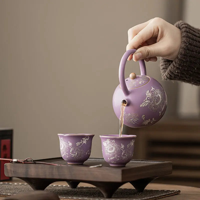 Ru Kiln Silver-Inlaid “Peony & Entwined Lotus” Harmony Teapot My Store