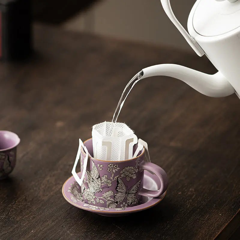 Purple Ru Kiln Silver-Inlaid “Butterfly & Blossom” Afternoon Tea Coffee Cup My Store