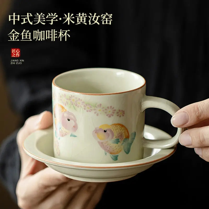 Ru Kiln “Golden Koi” Coffee & Afternoon Tea Cup – Ivory Glaze My Store